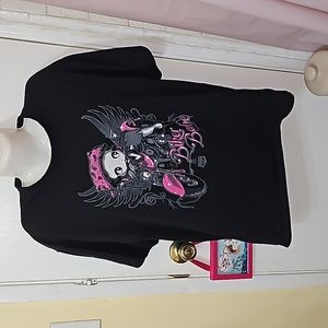 Betty Boop graphic tee shirt wings Biker Babe black & Pink